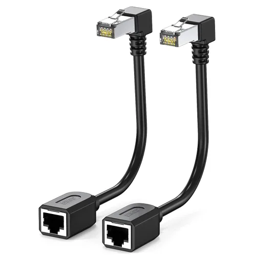 Miniatura 14 de Paquete de 2 cables de extensión Ethernet Cat7 de ángulo recto planos de 5.9 in/6 pulgadas, ángulo recto hacia abajo 90 grados LAN cable de conexión