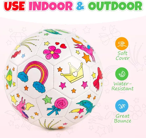 Miniatura 3 de Pinta tu propia pelota de fútbol con marcadores, kits de manualidades y artes para niños pequeños, regalos de fútbol para niñas y niños, tamaño 3