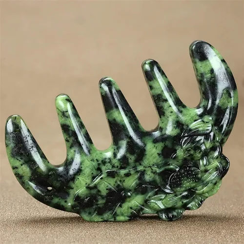 Miniatura 3 de Peine de jade tibetano dientes anchos Gua Sha herramienta de masaje cuero cabelludo Relax cuerpo meridiano raspado piedra natural magnética terapia