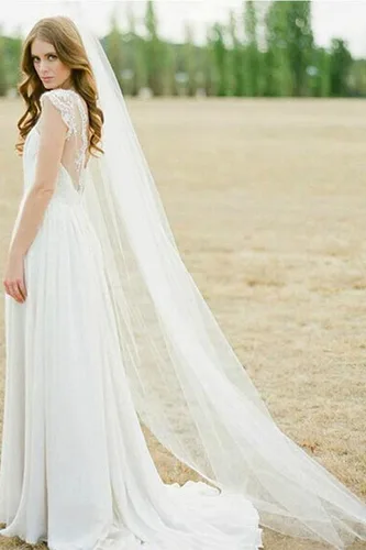 Miniatura 6 de Latious Velo de novia de 1 nivel, velo de novia largo blanco catedral, velos de tul con peine, velos simples para mujeres y novias (1 blanco)