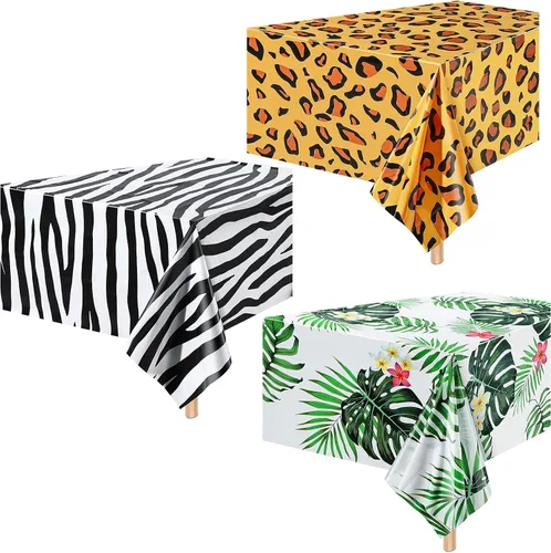 Mantel de safari de animales con temática de animales de la selva, diseño de jirafa, tigre y cebra, mantel de hojas tropicales, suministros de