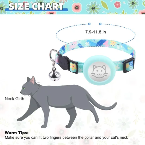 Miniatura 2 de KOOLTAIL Breakaway - Collar de gato con soporte para etiqueta de aire y campanas, collares reflectantes para gatitos, collares de gatitos lindos