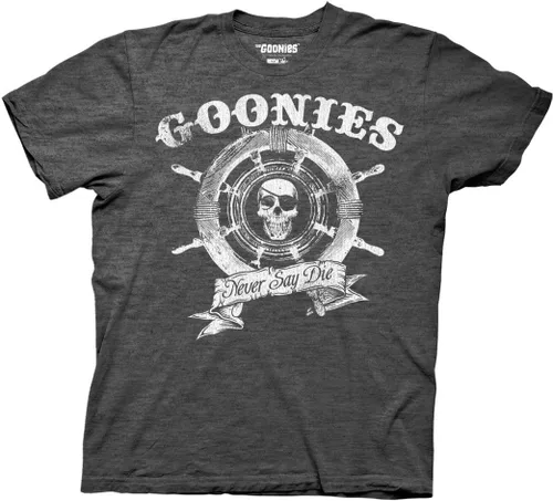 Ripple Junction The Goonies - Camiseta de manga corta para hombre, Captain's Wheel Never Say Die, cita de la comedia de 1980, con licencia oficial
