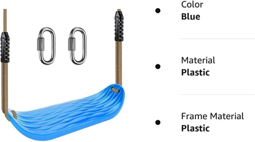 Miniatura 7 de SELEWARE Asiento de columpio de plástico antideslizante, juego de columpio de árbol resistente con cuerda ajustable y mosquetones para niños