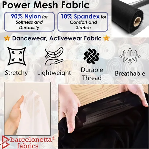 Miniatura 2 de Tela de Power Mesh Estiramiento en 4 Direcciones Ropa de Baile, Tela Deportiva 60" de Ancho Ligera, Transparente 90% Nylon, 10% Spandex