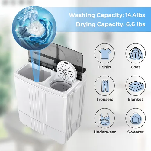 Miniatura 5 de Giantex Lavadora portátil, capacidad de 21 libras, lavadora de 14.4 libras y centrifugado de 6.6 libras, compacta para apartamento y RV, blanco