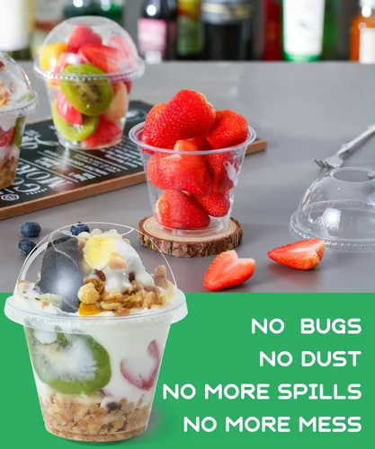 Miniatura 4 de Aatriet Vasos de plástico transparente de 9 onzas con tapas, 25 juegos de tazas de postre con tapa de cúpula (sin agujero), taza desechable