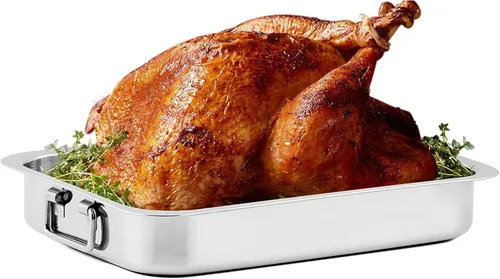 OVENTE Sartén para asar de acero inoxidable con estante plano, bandeja pequeña antiadherente de 13 x 9.4 pulgadas, apto para horno y lavavajillas,