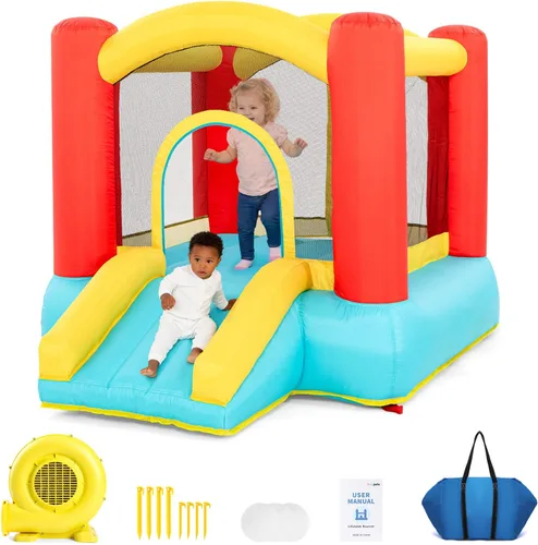 Miniatura 8 de Toiyjofe Castillo inflable inflable con tobogán, soplador de aire, pozo de bolas, castillo animoso para interiores y exteriores, fiesta