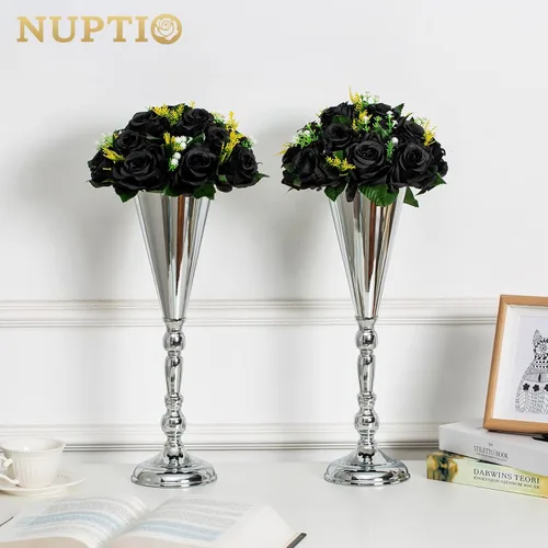 Miniatura 2 de NUPTIO Flores artificiales de rosas negras, 10 ramos de flores artificiales de hortensias negras, 15 cabezas de rosas artificiales con base, flores