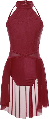 Vestido de ballet lírico para niñas y niñas, sin mangas, encaje floral, leotardo contemporáneo, moderno disfraz de baile