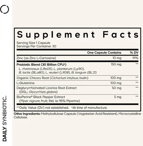 Miniatura 2 de Codeage Suplemento sinbiótico diario – Prebióticos, probióticos Lactobacillus y bifidobacterias, L-glutamina, L-Carnosina de zinc, DGL, probiótico
