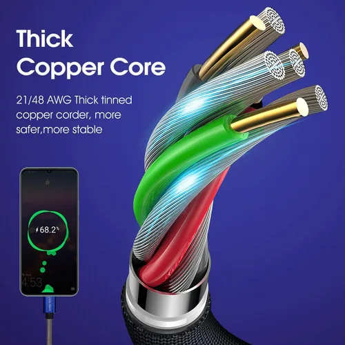 Miniatura 5 de Paquete de 3 unidades de 6 pies [1.82 m] Cable de carga compatible con Samsung Galaxy S9, S10, S8 Plus (3 A, carga rápida), cable TPE USB C, USB A