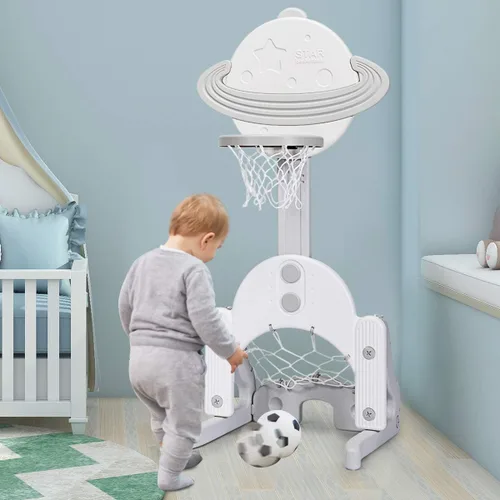 Miniatura 8 de AKUSTIK 3 in 1 Toddlers Basketball Hoop Stand, Adjustable Height Sports Center with Basketball Soccer Golf Game Set, Portable Indoor Outdoor