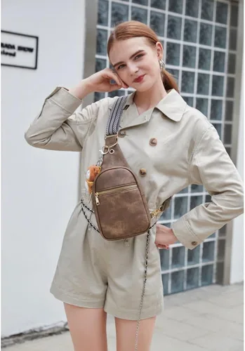 Miniatura 3 de WSRYDLDJ - Cangurera pequeña de cuero para mujer, cangurera cruzada de cuero, bolsa de pecho para mujer