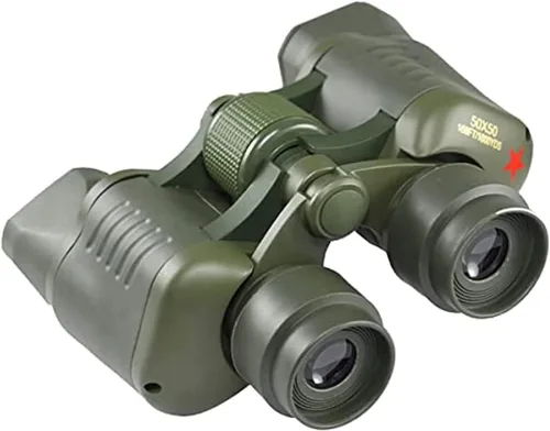 CHUPOP Prismáticos de 50 x 50 con poca luz de visión nocturna HD de alta potencia para adultos, prismáticos verdes del ejército, prisma BAK-4, lente