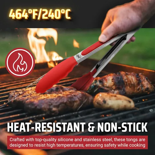 Miniatura 4 de Kaluns Pinzas de Cocina para Cocinar a la Parrilla Juego de 4, Pinzas para Parrilla BBQ con Punta de Silicona Acero Inoxidable Resistente al Calor