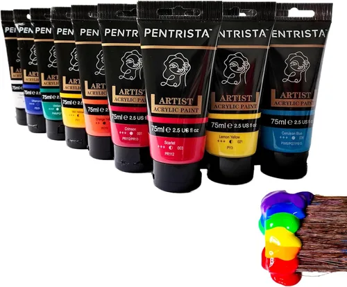 Miniatura 8 de Pintura acrílica, colores primarios, 6 colores (2.54 onzas), juego de acrílico de cuerpo pesado, pigmento rico para pintura en lienzo, tela y rocas