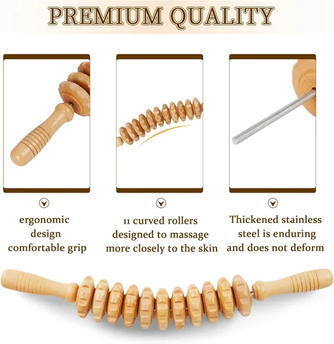 Miniatura 6 de Liitrton Herramientas de Masaje de Terapia de Madera, Rodillo de Masaje Curvo de Madera para Reducción de Celulitis y Tensión Muscular (Madera)