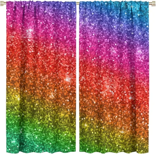 Miniatura 71 de Cortinas opacas abstractas de arco iris, pintura de color arcoíris con gotas, diseño gráfico creativo con bolsillo para barra, para sala de estar