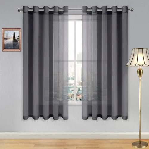 Miniatura 71 de DWCN Cortinas traslúcidas color verde frijol para sala de estar y dormitorio - Cortinas voile con aspecto de lino sintético con ojales en la parte
