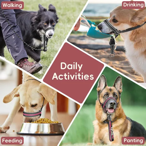 Miniatura 7 de BARKLESS Bozal de nailon suave para perros grandes y medianos, 2 en 1, con lazo acolchado ligero para beber y alimentar, protector bucal ajustable