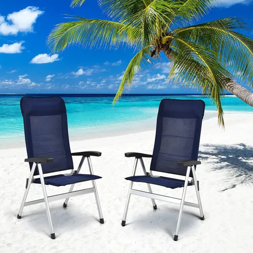 Miniatura 7 de Giantex Juego de 2 sillas de patio, sillas plegables para exteriores, sillón reclinable de respaldo alto con reposacabezas y reposabrazos, 7