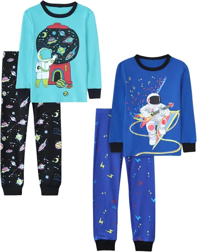 Miniatura 6 de Vopawetty Pijamas de algodón de 4 piezas para niños, conjunto de pijamas de Navidad y Halloween para niños