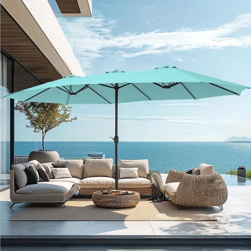 Miniatura 10 de PHI VILLA Sombrilla grande de 15 pies para patio con base incluida, sombrilla de doble cara rectangular para exteriores de gran tamaño con soporte