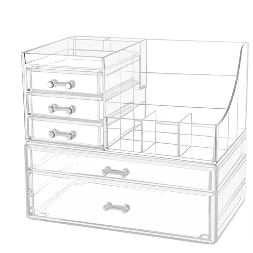 Miniatura 6 de Cq acrylic Paquete de 1 organizador de maquillaje transparente, apilable, 3 cajones, bonitos organizadores de tocador para el clip de pelo, joyas