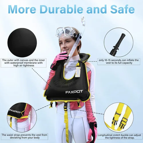Miniatura 4 de Chaleco de esnórquel, chaleco de natación inflable portátil para adultos, para kayak, flotabilidad, buceo, surf, chaleco de esnórquel, chaqueta