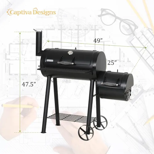 Miniatura 6 de Captiva Designs - Parrilla de carbón con ahumador offset, todo en acero metálico para exteriores, área de cocción de 512 pulgadas cuadradas