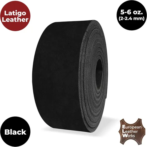 Miniatura 5 de ELW 5-6 oz (0.079-0.094 in) Latigo - Correas de cuero de grado para cinturón Tamaño: 1 x 50 pulgadas (1.0 x 50.0 in) Negro Cuero de vaca