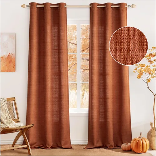 Miniatura 22 de MIULEE Cortinas texturizadas de lino sintético marrón natural de 84 pulgadas de largo, juego de 2 paneles para sala de estar y dormitorio, tejido
