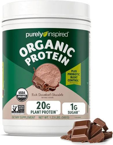 Purely Inspired Polvo de Proteína a Base de Plantas para Hombres y Mujeres, Rico Chocolate Decadente (16 Porciones) - Vegano y Orgánico - 20g de