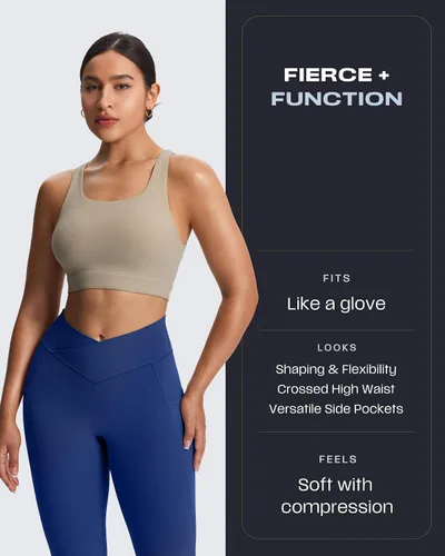 Miniatura 63 de Aoxjox Trinity - Pantalones de yoga de cintura alta con bolsillos para mujer, control de abdomen, cintura cruzada, leggings de entrenamiento suaves