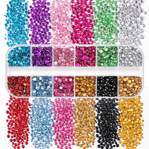 Miniatura 3 de 4520 diamantes de imitación para uñas, de 0.069 a 0.236 pulgadas, coloridos, dorados, con parte trasera plana, redondos, brillantes