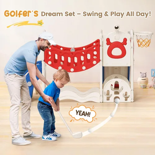 Miniatura 4 de Tobogán para niños, juego 10 en 1 para niños pequeños, nueva actualización con tobogán para niños, tabla de dibujo, juego de golf, aro de baloncesto