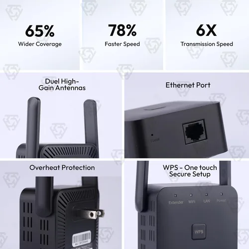 Miniatura 4 de Amplificador de señal WiFi más rápido 2026 cubre 10000 pies cuadrados y 80 dispositivos 2.4 GHz repetidor WiFi de alta velocidad con puerto Ethernet