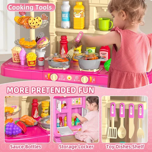 Miniatura 3 de MSKOLER Juego de cocina para niñas, juguetes de cocina para niñas de 2 a 6 a 8 años con luz, sonido y pulverización, accesorios de juguete