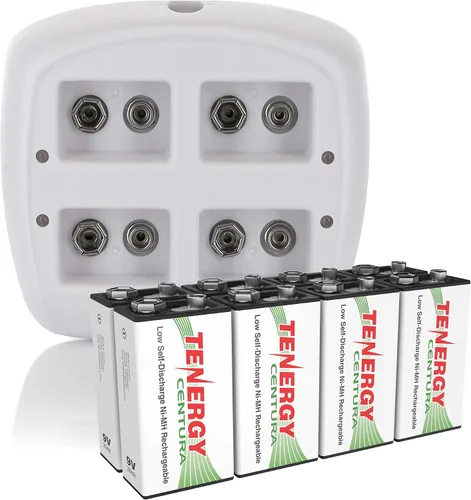 Miniatura 10 de Tenergy TN136 Cargador inteligente de 4 bahías 9V con 4 piezas 9V Tenergy Centura (baja autodescarga) NiMH 200mah baterías recargables