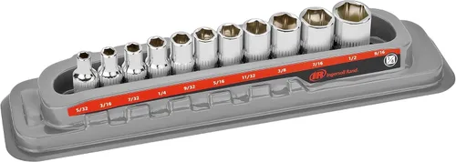 Ingersoll Rand - Juego de llaves de vaso SAE poco profundas de 11 piezas de 1/4 de pulgada, 6 puntos, tamaño: 5/32–9/16 pulgadas, acero al cromo