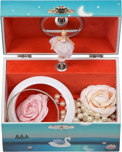 Miniatura 4 de Mele & Co. Since 1912 Marlo Original Twirling Black Hair Ballerina Ballet Dancer Pantuflas Teal Blue Pintado Musical First Jewelry Box para niñas