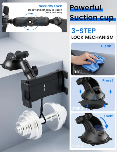Miniatura 6 de OHLPRO Soporte para tablet para tablero de automóvil y parabrisas, soporte para iPad con ventosa, rotación de 360°, soporte retráctil ajustable