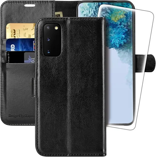 MONASAY Funda tipo cartera compatible con Galaxy S20 FE 5G, 6.5 pulgadas, protector de pantalla incluido, bloqueo RFID, funda de piel con tarjetero