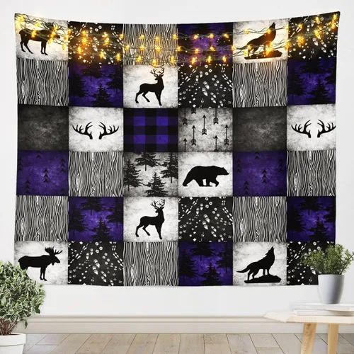 Miniatura 8 de Manfei Tapiz de ciervo para niños, diseño de ramas muertas de camuflaje, decoración rústica de granja, decoración de habitación de niños y niñas