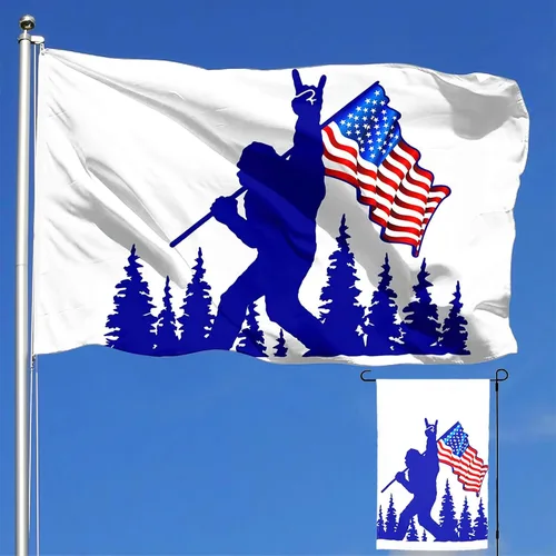 Miniatura 8 de Divertida bandera azul de pie grande con impresión de doble cara de 3 x 5 pies y banderas de jardín de 3 capas de 12 x 18 pulgadas, banderas