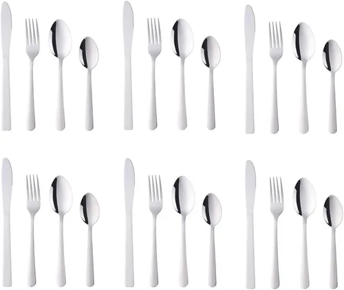 Miniatura 9 de BuyGo - Juego de cubiertos de acero inoxidable de 32 piezas, juego de 8 cubiertos, incluye cuchillo, tenedor, cuchara, cuchara de té para 8 personas