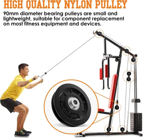 Miniatura 3 de 3.543 in/3.5 "Sistema de polea de entrenamiento de gimnasio Rueda de rodamiento de nylon Reemplazar para equipo de gimnasio Parte Cable Máquina