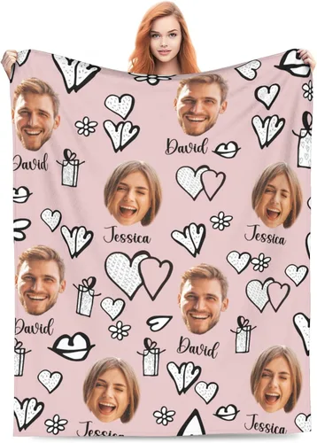 Miniatura 8 de Manta de fotos personalizada para parejas, 30 x 40 pulgadas, divertida manta de franela de forro polar suave con patrón de corazón sin costuras